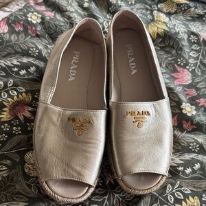 Prada Women's Metallic Silver Espadrilles